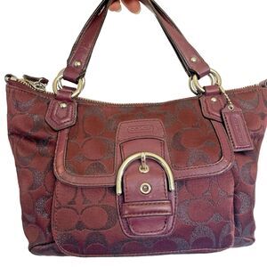 COACH Campbell Signature Mini Tote Bordeaux  Metallic Handbag #50103 Burgundy